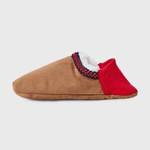 Ultra Suede Faux Shearling Lined Slipper Socks with Huggable Heel & Grippers